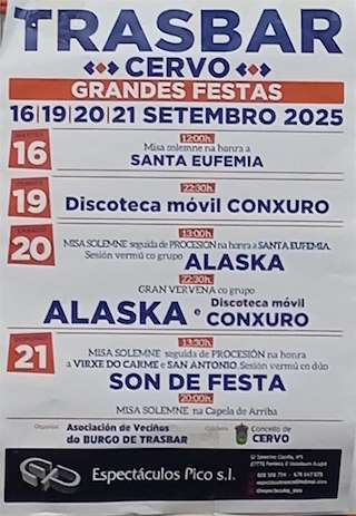 Fechas, información, programa, cartel, imágenes, mapa y ubicación de Romeria de Santa Eufemia de Trasbar  en  Cervo