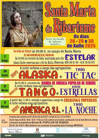 Fechas, información, programa, cartel, imágenes, mapa y ubicación de Romería de Santa Marta de Ribarteme   en  As Neves