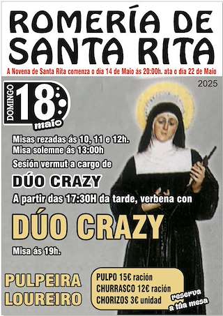 Fechas, información, programa, cartel, imágenes, mapa y ubicación de Romería de Santa Rita  en  Carral