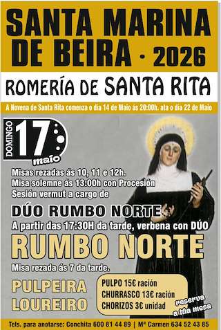 Fechas, información, programa, cartel, imágenes, mapa y ubicación de Romería de Santa Rita de Beira (2026)  en  Carral