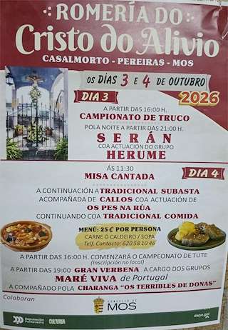 Fechas, información, programa, cartel, imágenes, mapa y ubicación de Romería do Cristo do Alivio (2026)  en  Mos