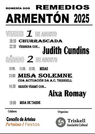 Fechas, información, programa, cartel, imágenes, mapa y ubicación de Romería dos Remedios de Armentón  en  Arteixo