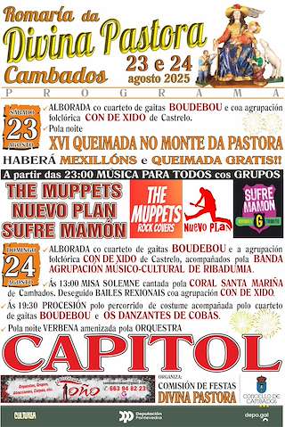 Fechas, información, programa, cartel, imágenes, mapa y ubicación de Romería Popular da Divina Pastora  en  Cambados