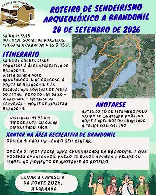 Fechas, información, programa, cartel, imágenes, mapa y ubicación de Roteiro de Sendeirismo Arqueolóxico a Brandomil  (2026) en Zas