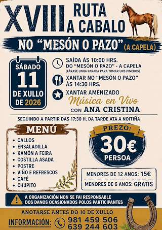 Fechas, información, programa, cartel, imágenes, mapa y ubicación de XVIII Ruta a Cabalo (2026)  en  A Capela