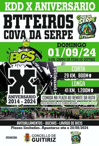 Fechas, información, programa, cartel, imágenes, mapa y ubicación de VIII Ruta BTTeiros Cova da Serpe  en  Guitiriz