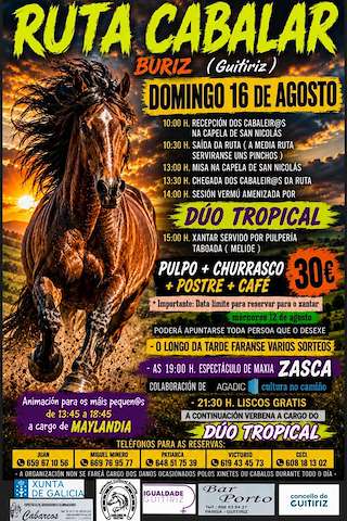 Fechas, información, programa, cartel, imágenes, mapa y ubicación de Ruta Cabalar e Romería de San Nicolás de Buriz (2026) en Guitiriz
