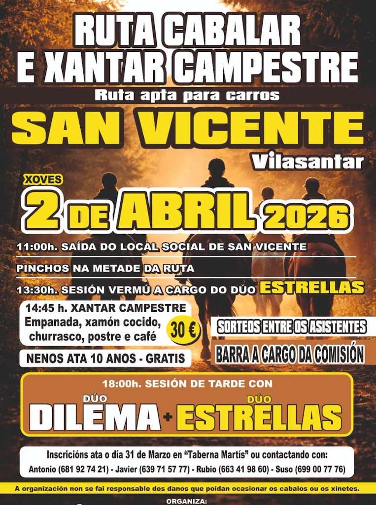 Ruta Cabalar e Xantar Campestre de San Vicente (2026) en Vilasantar