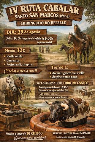 Fechas, información, programa, cartel, imágenes, mapa y ubicación de IV Ruta Cabalar Santo San Marcos (2026)  en  Fene