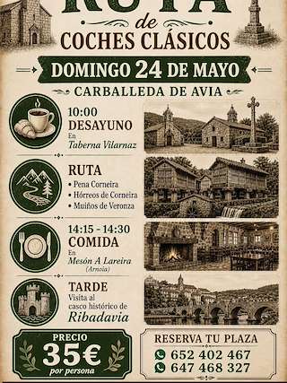 Fechas, información, programa, cartel, imágenes, mapa y ubicación de Ruta de Coches Clásicos (2026)  en  Carballeda de Avia