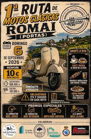 Fechas, información, programa, cartel, imágenes, mapa y ubicación de  I Ruta de Motos Clásicas de Romai (2026)  en  Portas