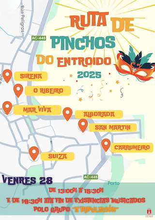 Fechas, información, programa, cartel, imágenes, mapa y ubicación de Ruta de Pinchos de Carnaval  en  Corcubión