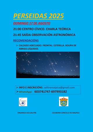 Fechas, información, programa, cartel, imágenes, mapa y ubicación de Ruta Nocturna das Perseidas  en  Malpica de Bergantiños