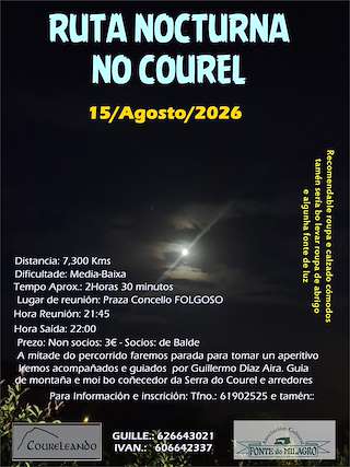 Fechas, información, programa, cartel, imágenes, mapa y ubicación de Ruta Nocturna no Courel (2026) en Folgoso do Courel