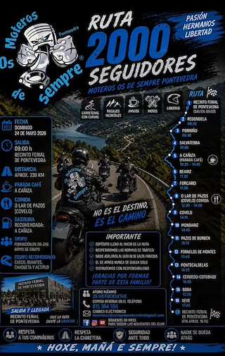 Fechas, información, programa, cartel, imágenes, mapa y ubicación de Ruta 2000 Seguidores Moteros Os De Sempre (2026)  en  Pontevedra