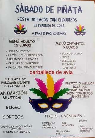 Fechas, información, programa, cartel, imágenes, mapa y ubicación de Sábado de Piñata de Lodairo (2026)  en  Carballeda de Avia