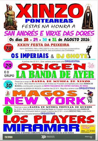 Fechas, información, programa, cartel, imágenes, mapa y ubicación de San Andrés e a Virxe das Dores de Xinzo (2026)  en  Ponteareas