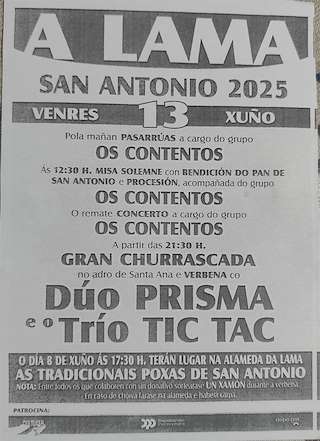 Fechas, información, programa, cartel, imágenes, mapa y ubicación de San Antonio  en  A Lama