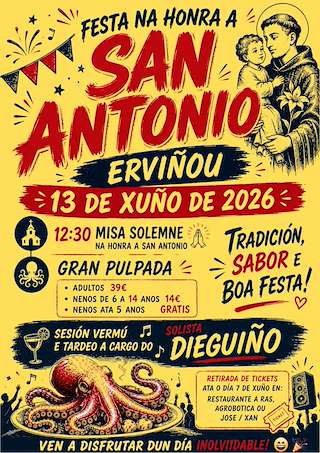 Fechas, información, programa, cartel, imágenes, mapa y ubicación de San Antonio de Erviñou (2026)  en  Val do Dubra