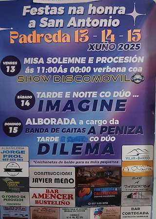 Fechas, información, programa, cartel, imágenes, mapa y ubicación de San Antonio de Padreda  en  Vilar de Barrio