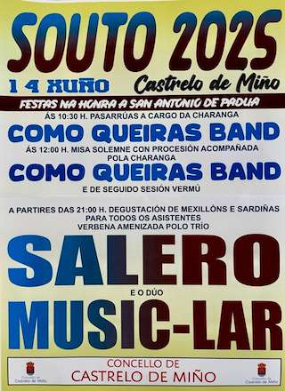 Fechas, información, programa, cartel, imágenes, mapa y ubicación de San Antonio de Padua de Souto  en  Castrelo de Miño