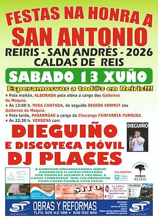 Fechas, información, programa, cartel, imágenes, mapa y ubicación de San Antonio de San Andrés de César (2026)  en  Caldas de Reis