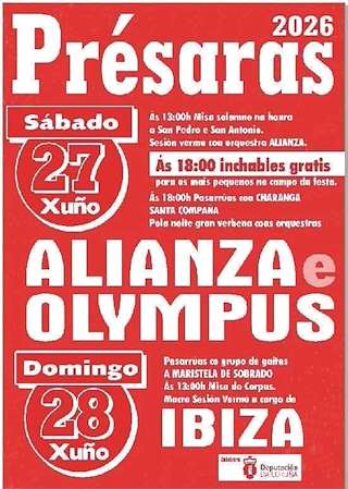 Fechas, información, programa, cartel, imágenes, mapa y ubicación de San Antonio, San Pedro y el Corpus Christi de Présaras (2026) en Vilasantar