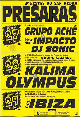 Fechas, información, programa, cartel, imágenes, mapa y ubicación de San Antonio, San Pedro y el Corpus Christi de Présaras  en  Vilasantar