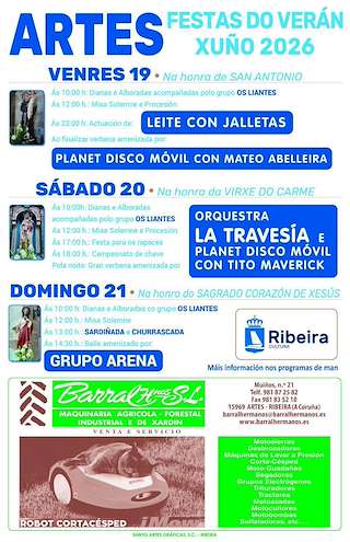 Fechas, información, programa, cartel, imágenes, mapa y ubicación de San Antonio, Virxe do Carme e Sagrado Corazón de Xesús de Artes (2026)  en  Ribeira