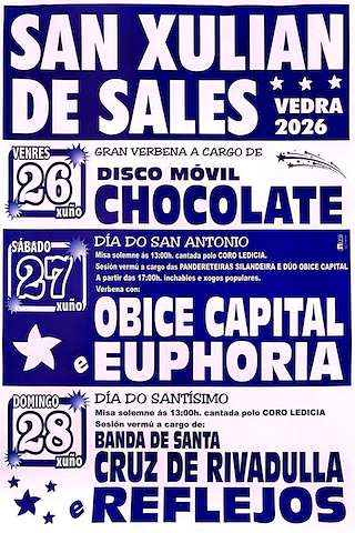Fechas, información, programa, cartel, imágenes, mapa y ubicación de San Antonio y el Santísimo Sacramento de San Xulián de Sales (2026) en Vedra