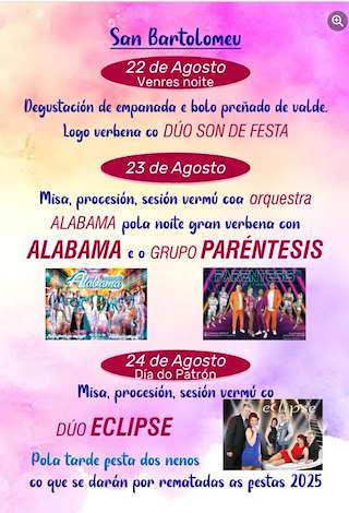 Fechas, información, programa, cartel, imágenes, mapa y ubicación de San Bartolomé de Corbelle  en  Vilalba