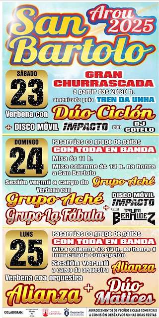 Fechas, información, programa, cartel, imágenes, mapa y ubicación de San Bartolomé e Nosa Señora da Inmaculada de Arou  en  Camariñas