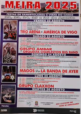 Fechas, información, programa, cartel, imágenes, mapa y ubicación de San Bartolomeu e Virxe do Carme de Meira  en  Moaña