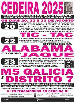 Fechas, información, programa, cartel, imágenes, mapa y ubicación de San Bernardo e San Roque de Cedeira  en  Redondela