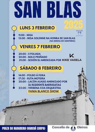 Fechas, información, programa, cartel, imágenes, mapa y ubicación de San Blas  en  Oleiros