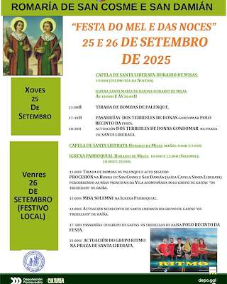 Fechas, información, programa, cartel, imágenes, mapa y ubicación de San Cosme e San Damián - Festa do Mel e das Noces  en  Baiona