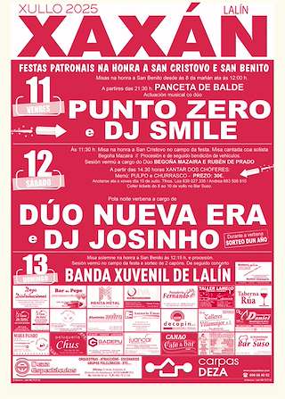 Fechas, información, programa, cartel, imágenes, mapa y ubicación de San Cristóbal e San Bieito de Xaxán  en  Lalín