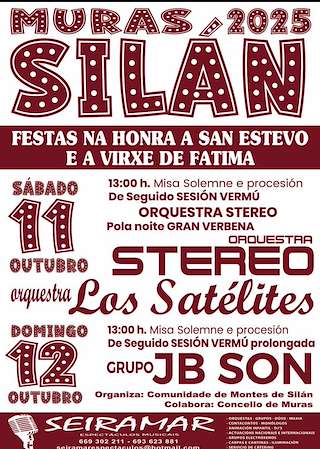 Fechas, información, programa, cartel, imágenes, mapa y ubicación de San Estevo e Virxe de Fátima de Silán  en  Muras