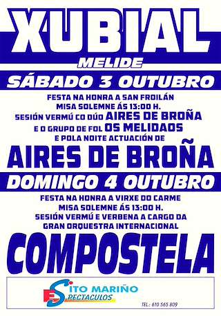Fechas, información, programa, cartel, imágenes, mapa y ubicación de San Froilán e Virxe do Carme de Xubial  (2026)  en  Melide