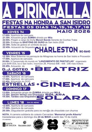 Fechas, información, programa, cartel, imágenes, mapa y ubicación de San Isidro Labrador de A Piringalla (2026)  en  Lugo