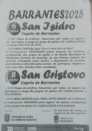 Fechas, información, programa, cartel, imágenes, mapa y ubicación de San Isidro y San Cristovo de Barrantes   en  Ribadumia