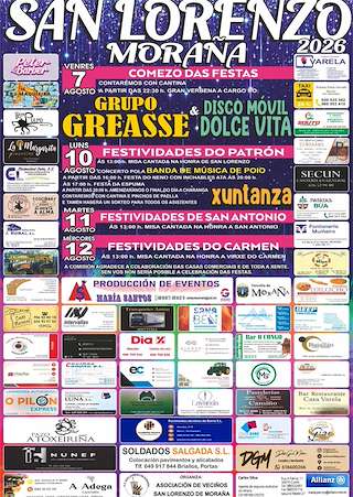 Fechas, información, programa, cartel, imágenes, mapa y ubicación de San Lorenzo, San Antonio e Virxe do Carme (2026)  en  Moraña
