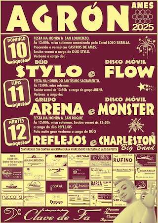 Fechas, información, programa, cartel, imágenes, mapa y ubicación de San Lourenzo, el Santísimo Sacramento y San Roque de Agrón  en  Ames