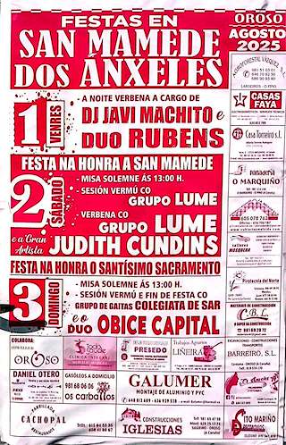 Fechas, información, programa, cartel, imágenes, mapa y ubicación de San Mamede y Santísimo Sacramento dos Ánxeles  en  Oroso