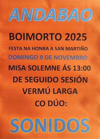 Fechas, información, programa, cartel, imágenes, mapa y ubicación de San Martiño de Andabao (2025) en Boimorto