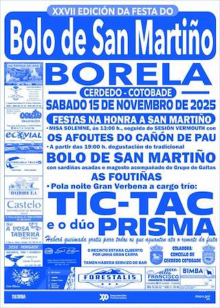 Fechas, información, programa, cartel, imágenes, mapa y ubicación de San Martiño de Borela - XXVII Festa do Bolo (2025)  en  Cerdedo-Cotobade