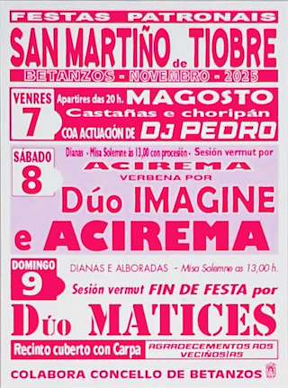 Fechas, información, programa, cartel, imágenes, mapa y ubicación de San Martiño de Tiobre (2025) en Betanzos