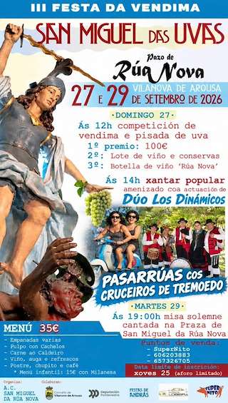 Fechas, información, programa, cartel, imágenes, mapa y ubicación de San Miguel das Uvas de András (2026) en Vilanova de Arousa