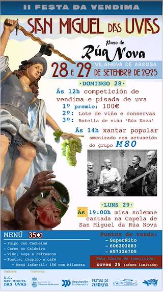 Fechas, información, programa, cartel, imágenes, mapa y ubicación de San Miguel das Uvas de András (2025)  en  Vilanova de Arousa
