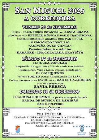 Fechas, información, programa, cartel, imágenes, mapa y ubicación de San Miguel de A Corredoira  en  Ramirás